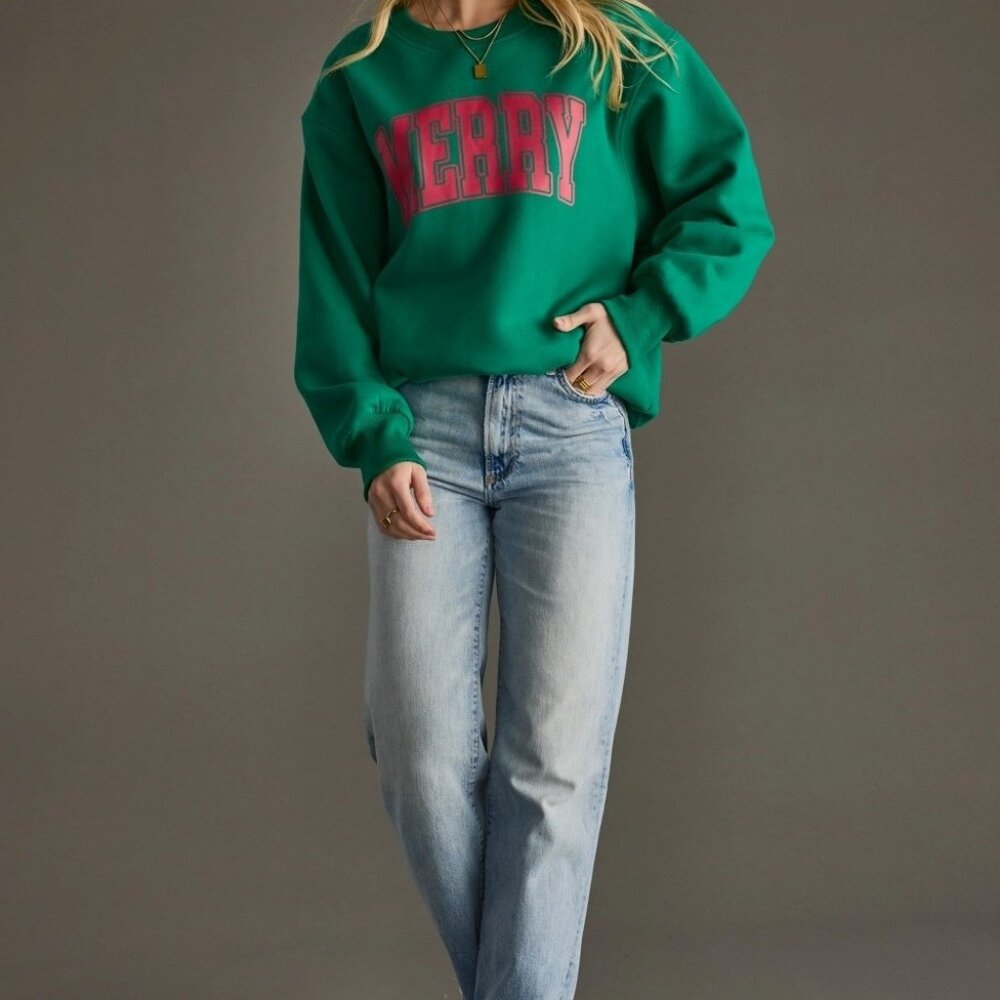 Merry Green Graphic Sweatshirt | Women's Pullover | Christmas Top Festive Style - Picture 2 of 5